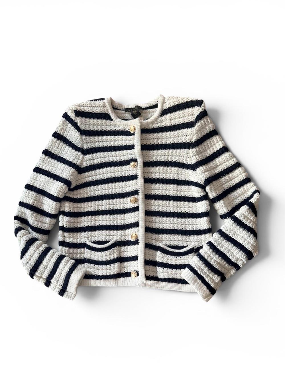 House of Harlow 1960 Textured Striped Knit Cardigan Gold Button Revolve M